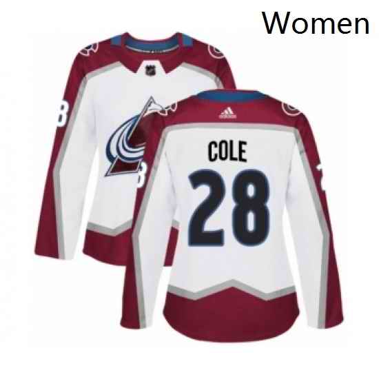 Womens Adidas Colorado Avalanche 28 Ian Cole Authentic White Away NHL Jersey